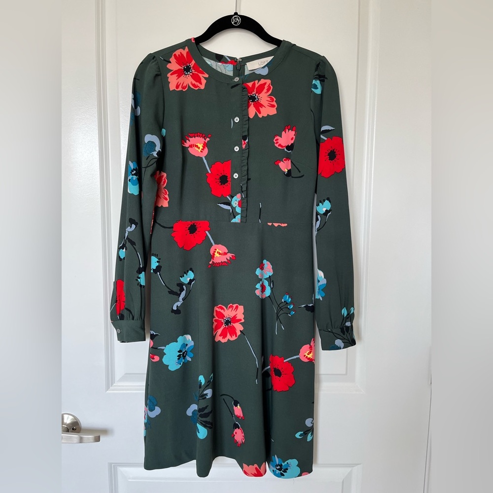 green long-sleeve floral Ann Taylor Loft dress size 0
